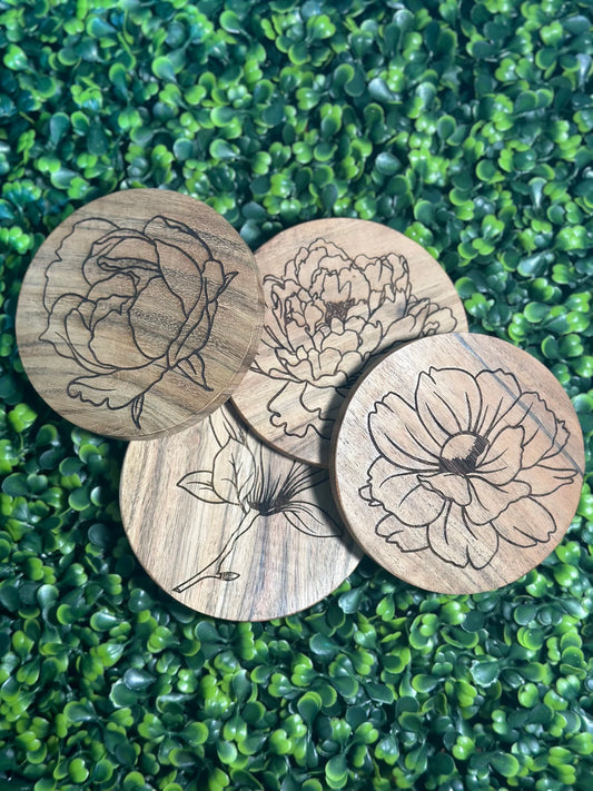 Customized floral wooden coasters / set of 4 image 1