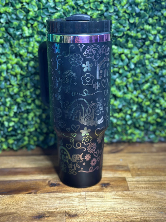 Unicorn and Rainbow w/ Rainbow Plating 40 Ounce Tumbler image 1