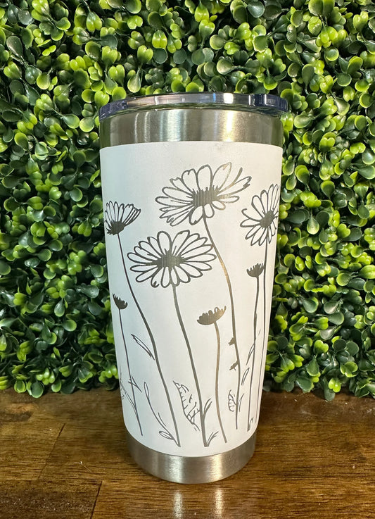 Personalized Floral Tumbler - 20 oz Custom Engraved Cup image 1
