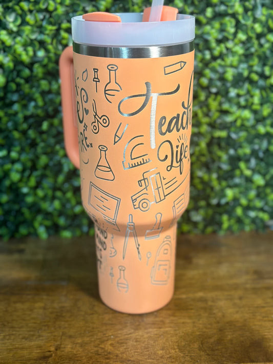 Teacher Inspired Laser Engraved Wrap / 40 ounce Authentic Stanley / Back to Scho image 1