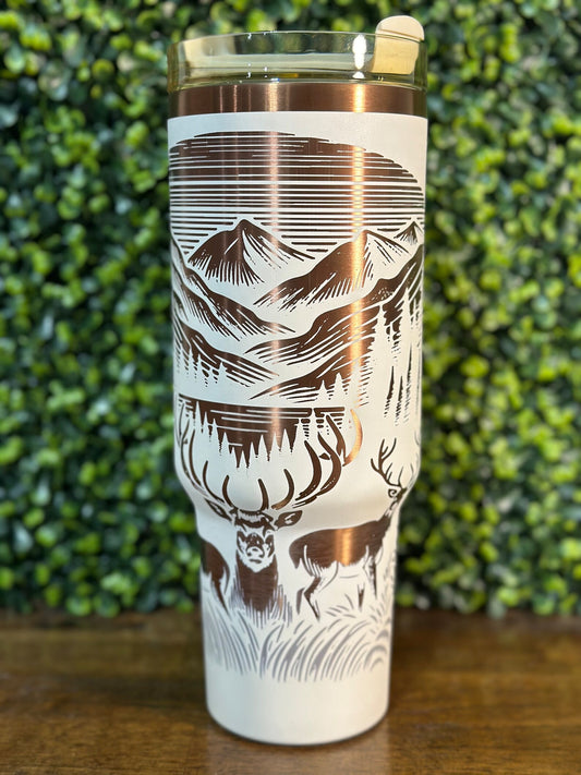 Rustic Deer Hunting Tumbler with Gold/Copper Accents - Gift for Outdoor Fans image 1
