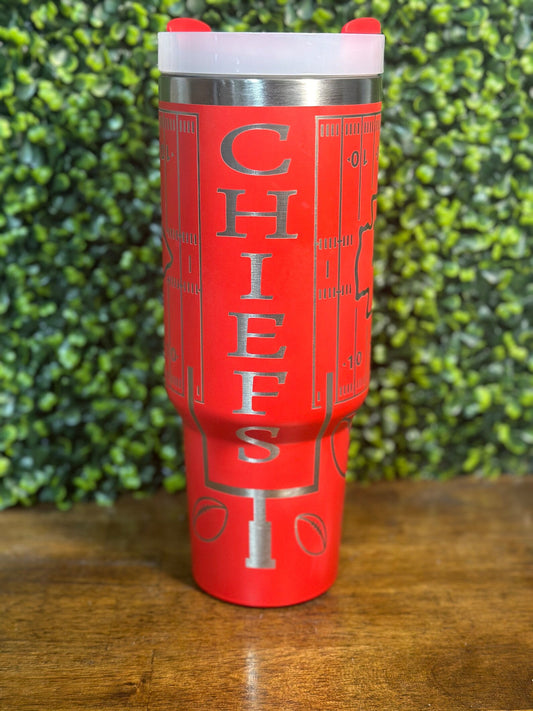Chiefs Inspired Football Tumbler / 40 ounce with handle image 1
