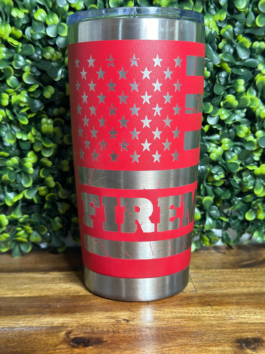 Firefighter Theme Tumbler / Gift for Him / Full Wrap / Customizable image 1