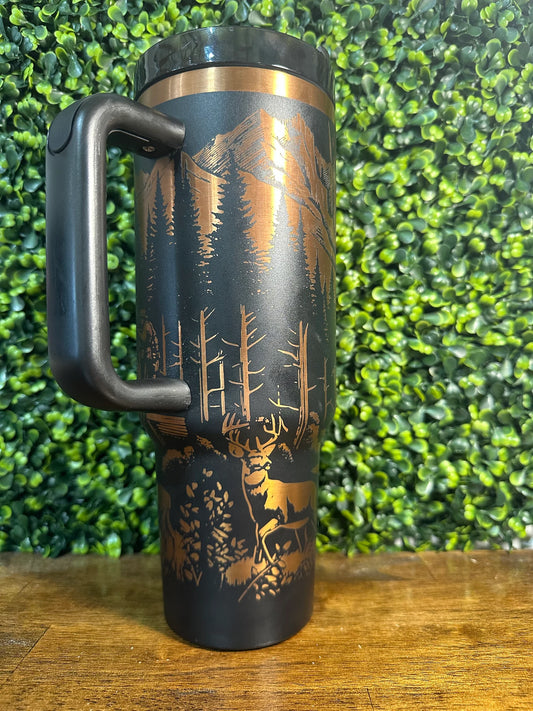 Stunning Deer with American Flag Laser Engraved Copper/Gold Plated Tumbler image 1