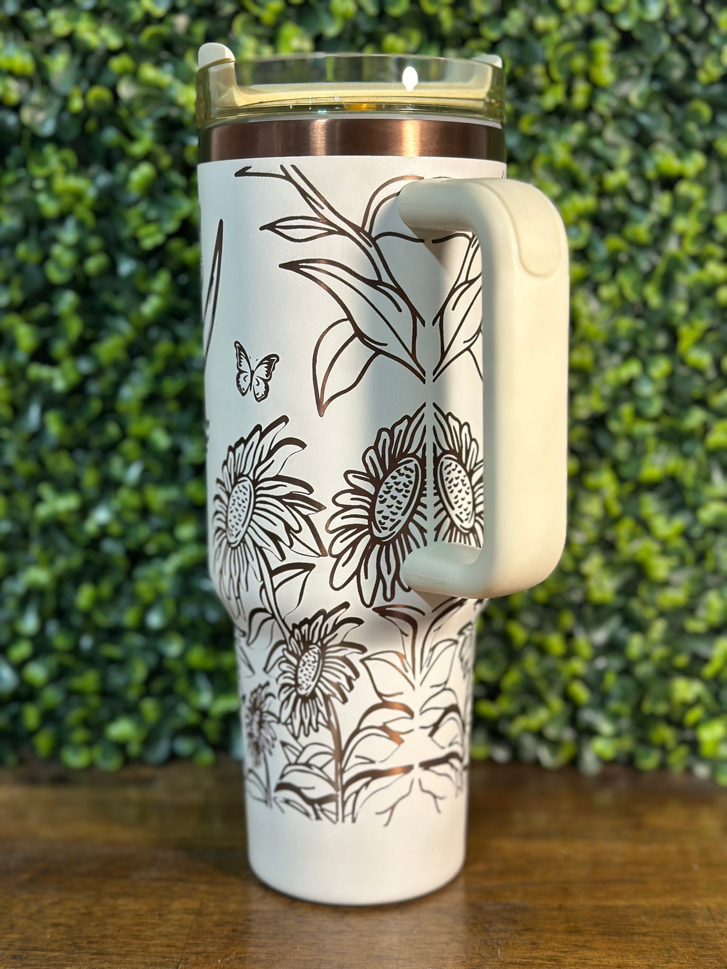 Flower Powered Highland Cow Elegant 40 ounce Tumbler with Copper Accents