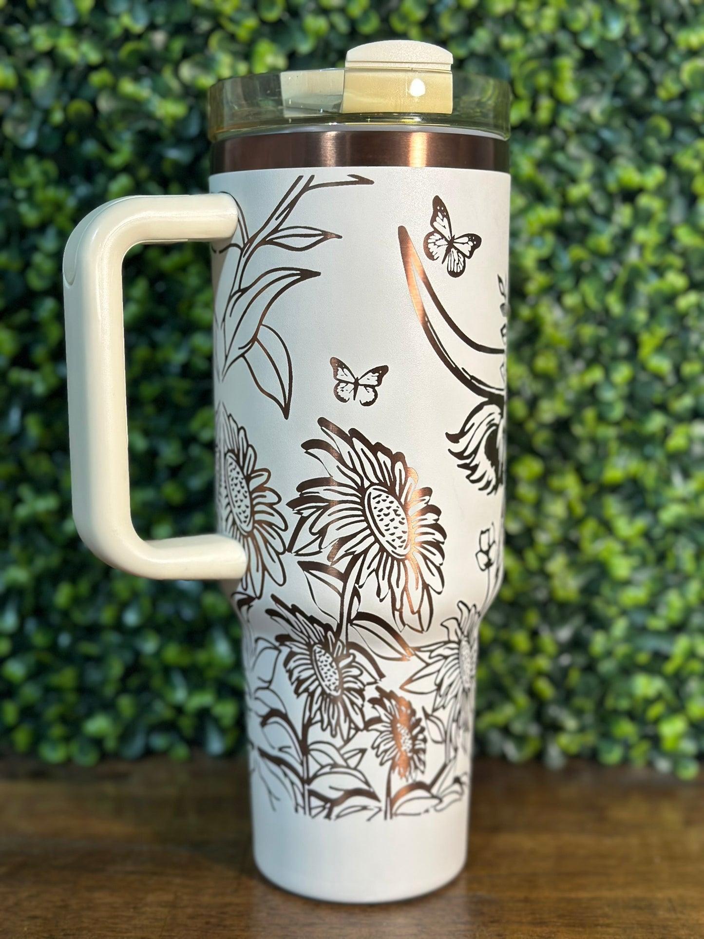 Flower Powered Highland Cow Elegant 40 ounce Tumbler with Copper Accents