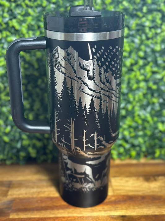 Stanley Hunting/Fishing Scene Laser Engraved Tumbler / 40 oz