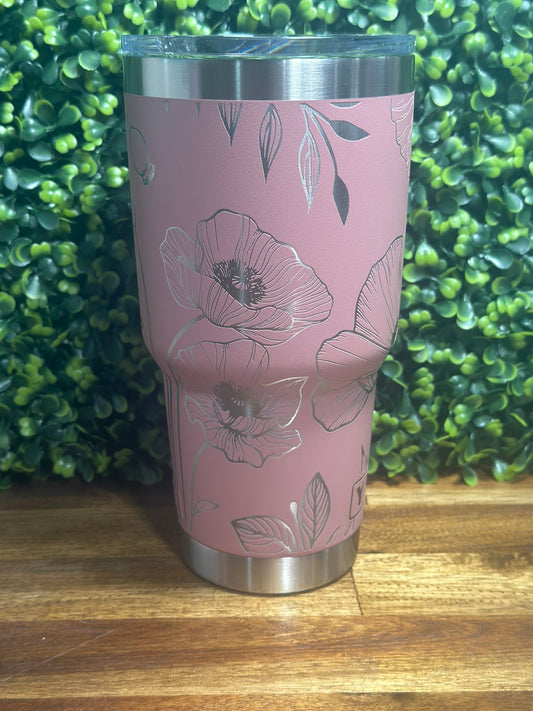 Muted Pink Poppy Wrapped 30 ounce Yeti Rambler