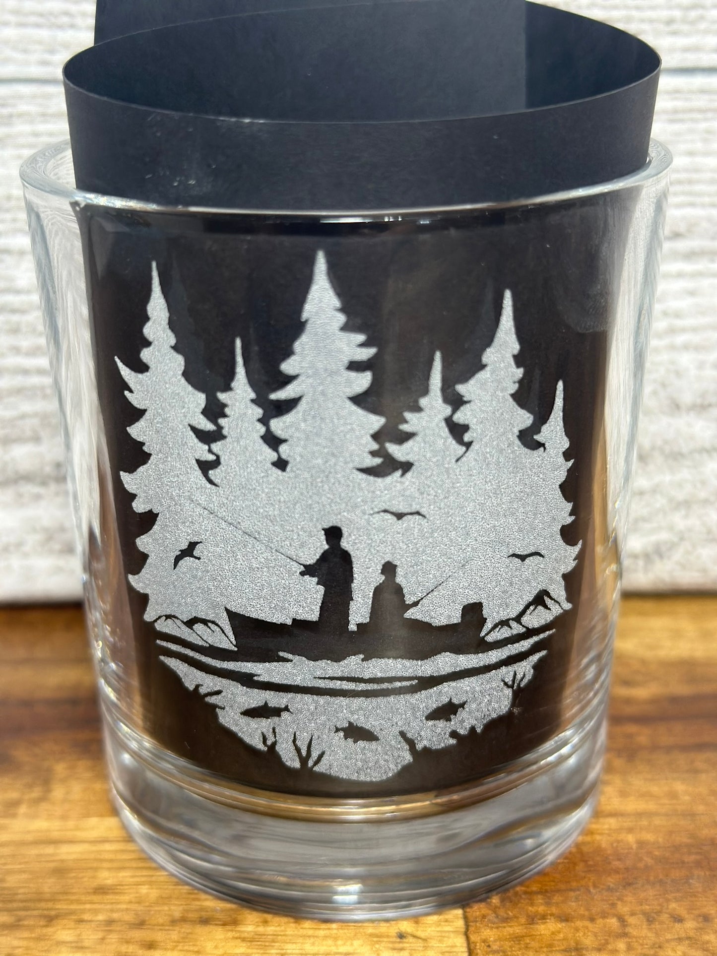 Fishing Scene Engraved Whiskey Glass - 8 ounce