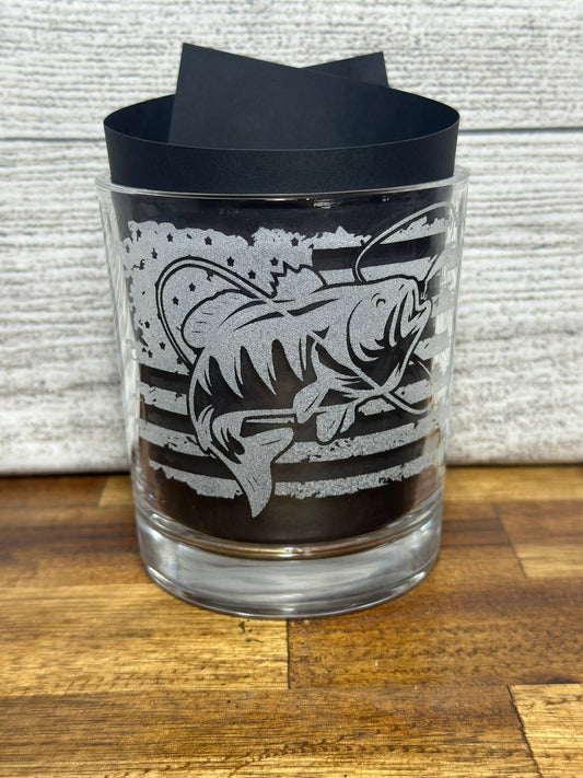 Bass Fishing Engraved Whiskey Glass - 8 ounce