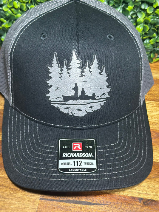Fishermen scenic leather patch truck hat