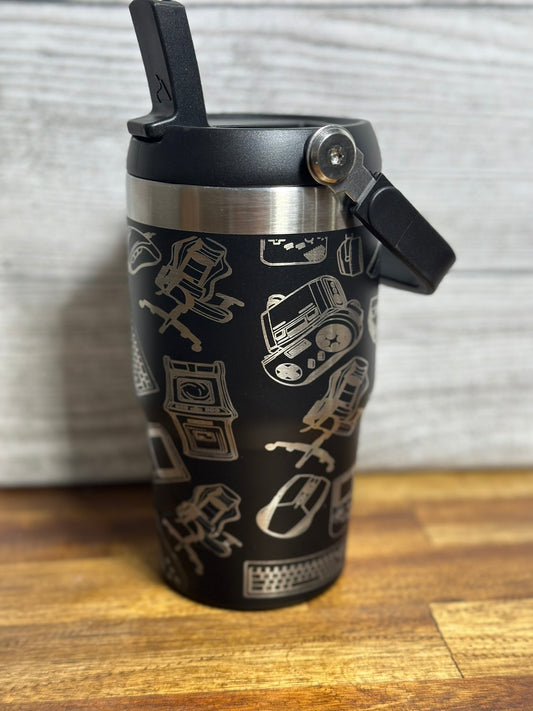 Gamer Inspired Engraved Flip Top Tumbler - 18 oz