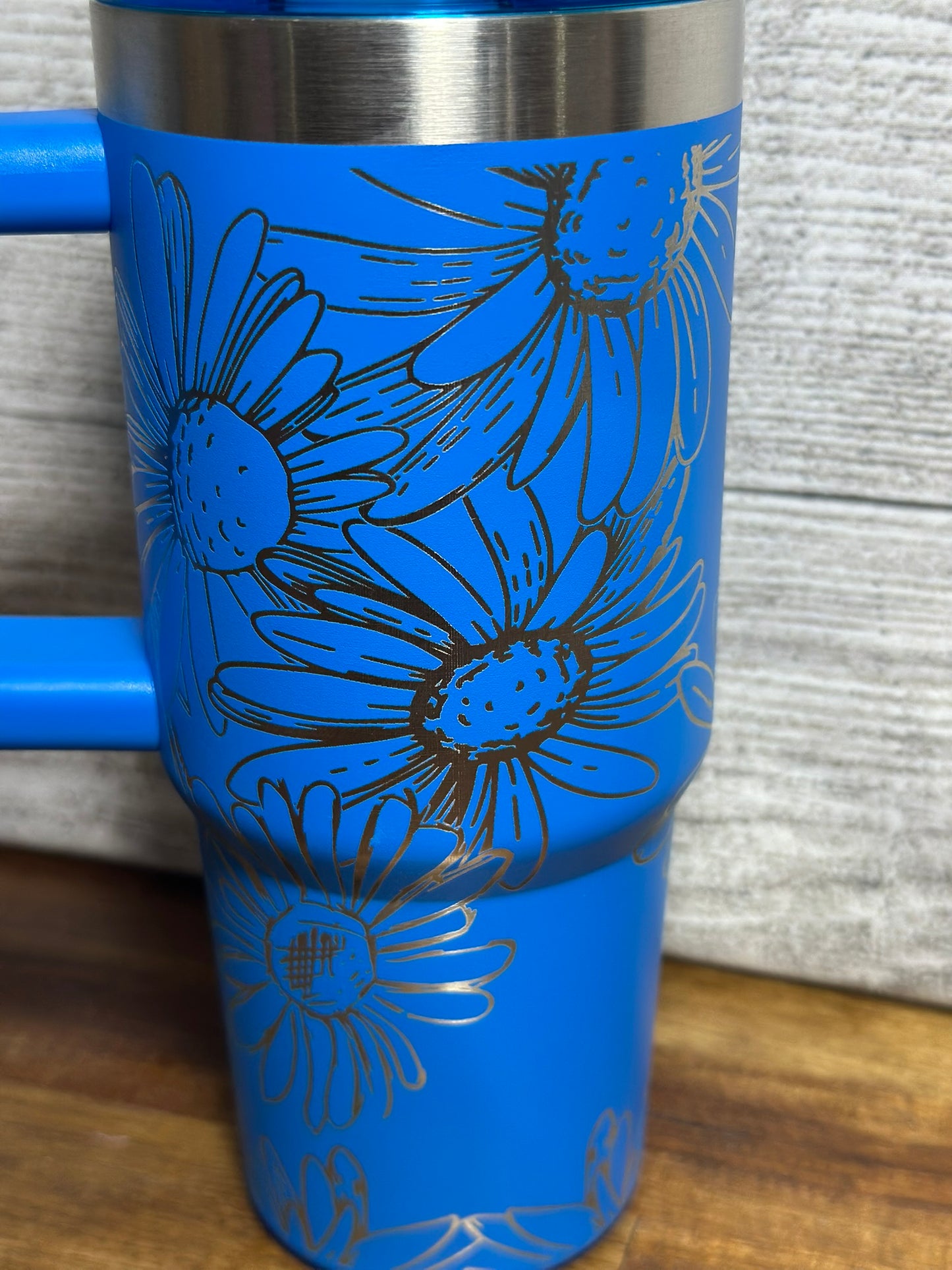 Floral Engraved 18 oz Handled Tumbler - Bright Blue