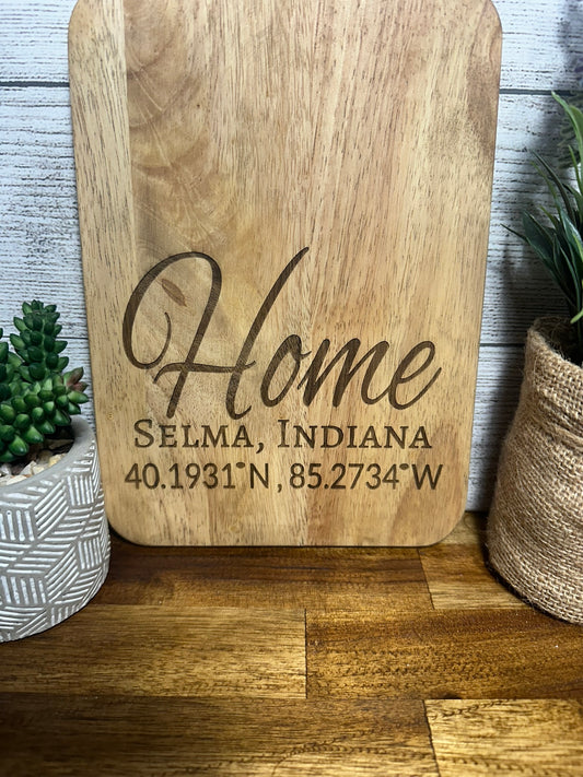 Home - Selma, Indiana - Longitude/Latitude Cutting Board