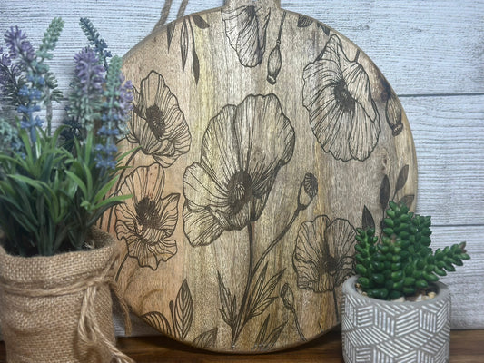 Decorate Poppy Laser Engraved Cutting Board - Large