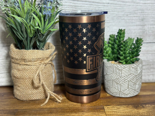 Patriotic Firemen Copper Plated Tumbler - 20 ounce