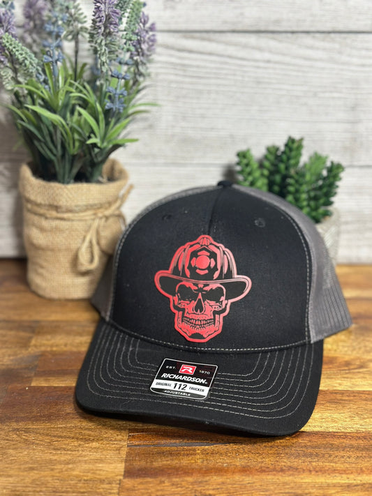 Firemen Skull Richardson Patch Hat - Black/Grey
