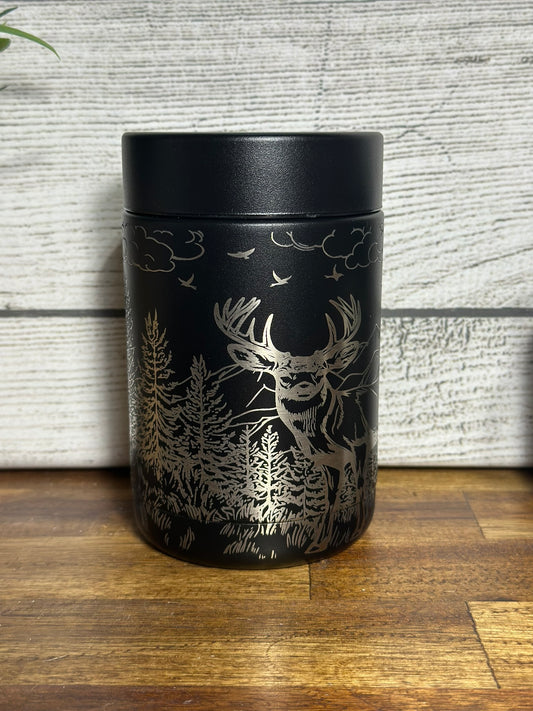 Mountainous Deer Scene Can Cozy - Black