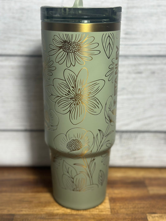 Floral Copper Engraved Stanley ProTour Tumbler