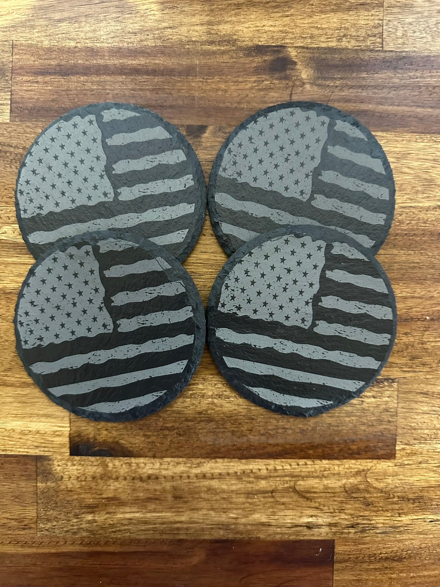 American Flag Round Slate Coasters - set of 4
