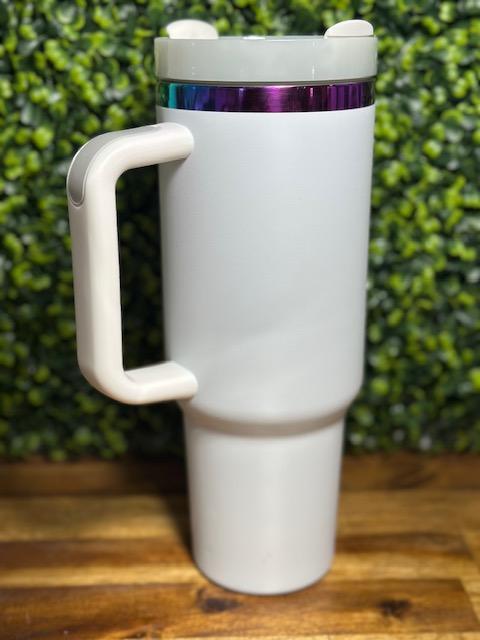 White 40 oz Rainbow Plated Stainless Steel Tumbler