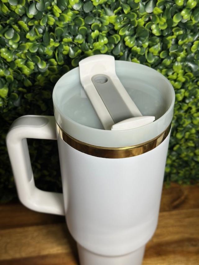 White 40 oz Gold Plated Stainless Steel Tumbler