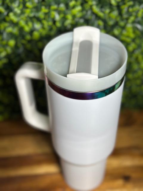 White 40 oz Rainbow Plated Stainless Steel Tumbler