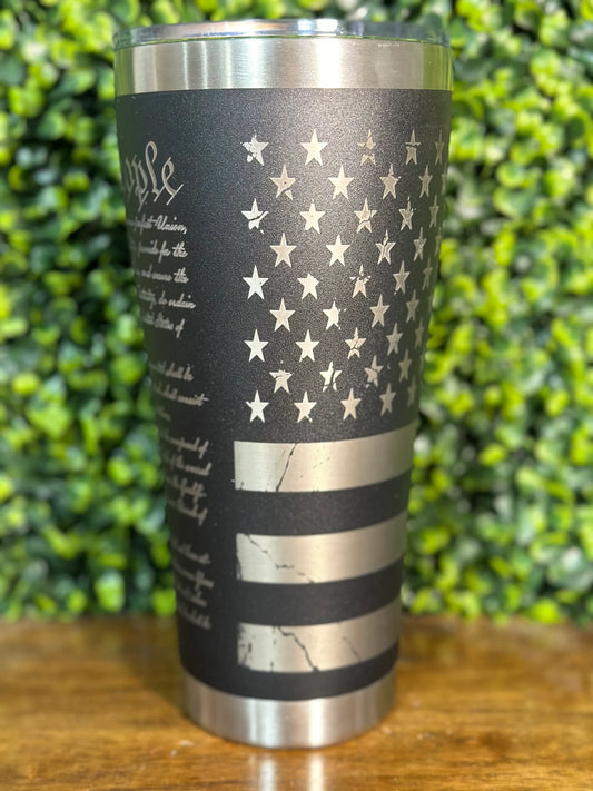 Patriotic Laser-Engraved Tumbler with American Flag Design - 30 oz image 1