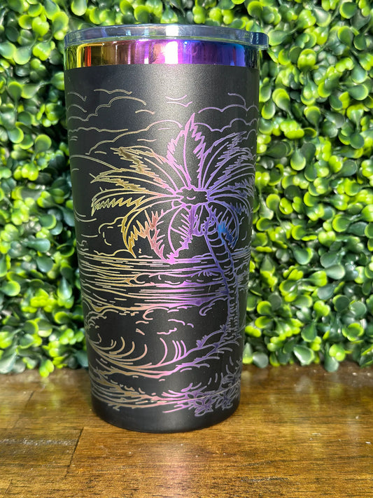 Palm Tree Rainbow / Laser Engraved Tumbler 20 oz image 1