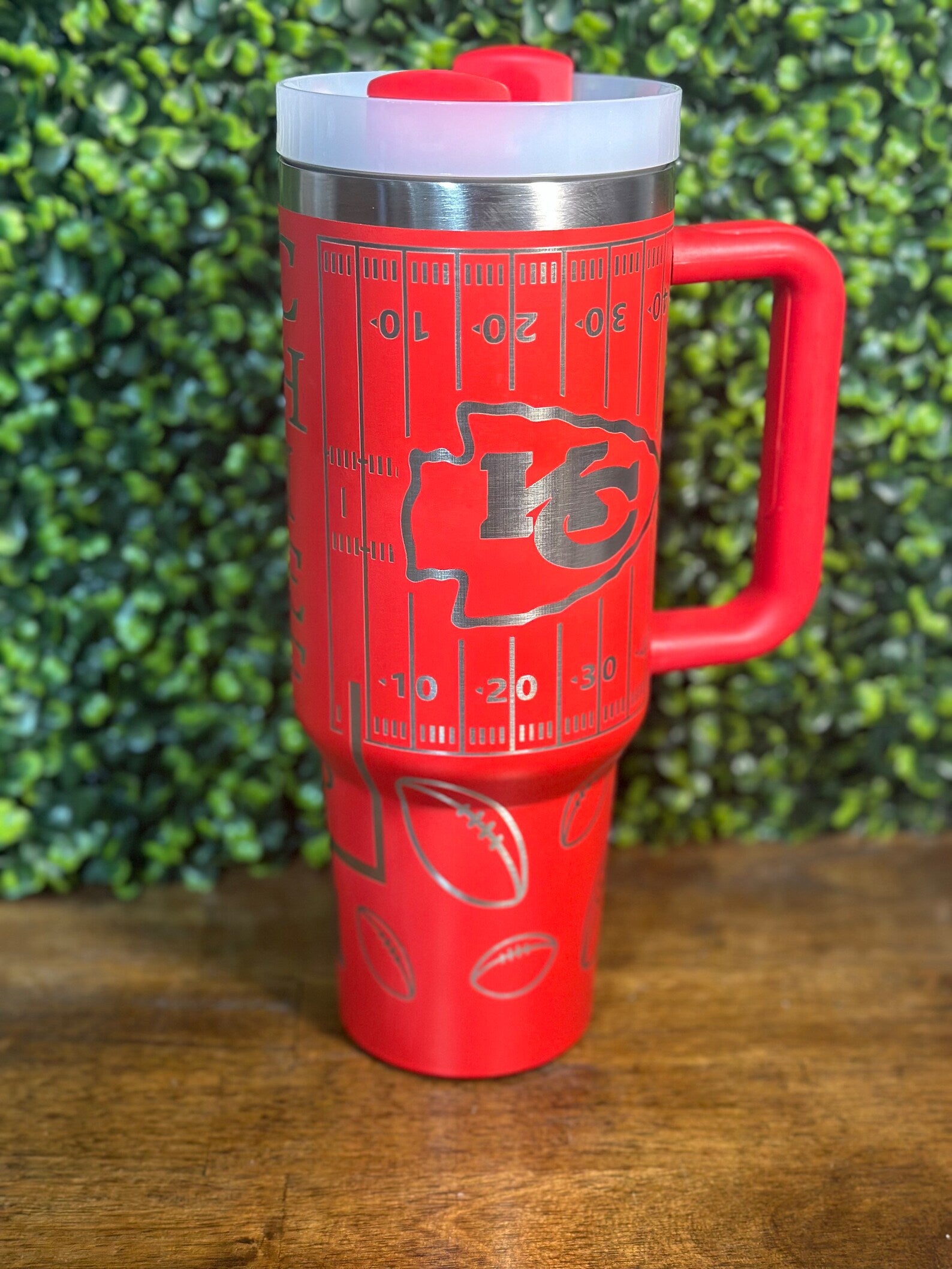 Chiefs Inspired Football Tumbler / 40 ounce with handle image 2