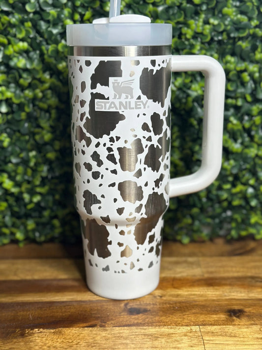 Cow Print Laser Engraved Authentic Stanley Tumbler