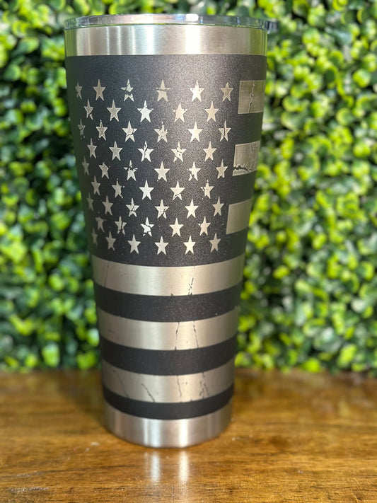 Patriotic Laser-Engraved Tumbler with American Flag Design - 30 oz image 0