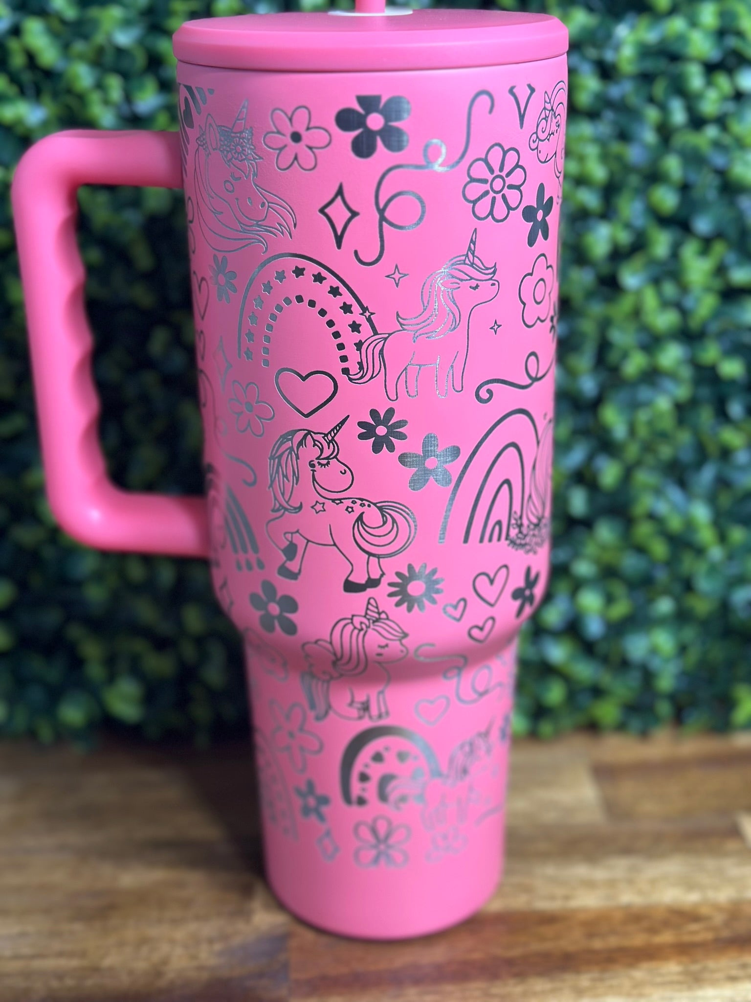 Bright Pink Unicorn and Rainbow 40 Ounce Tumbler image 2