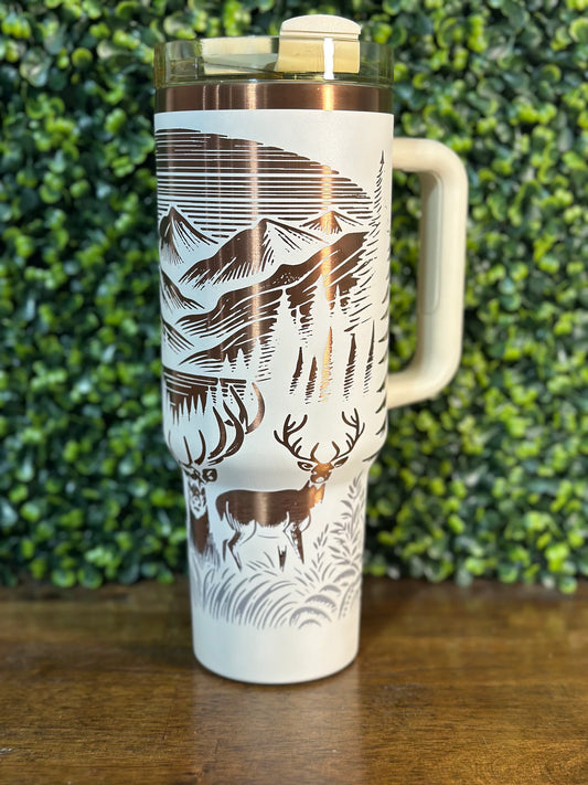 Rustic Deer Hunting Tumbler with Gold/Copper Accents - Gift for Outdoor Fans image 0