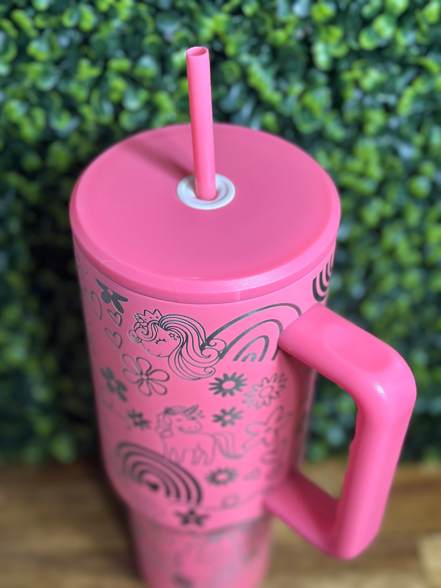 Bright Pink Unicorn and Rainbow 40 Ounce Tumbler image 5