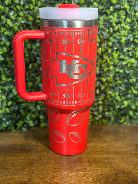 Chiefs Inspired Football Tumbler / 40 ounce with handle image 0