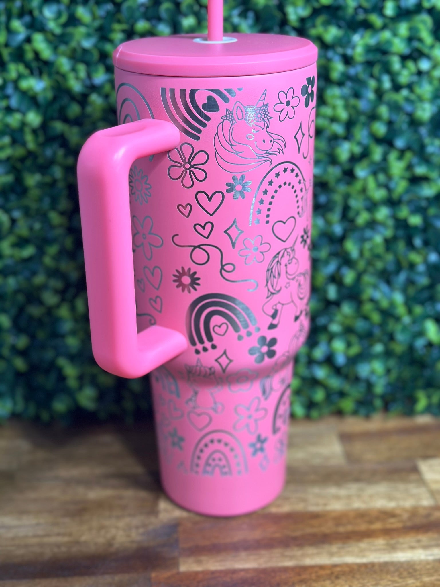 Bright Pink Unicorn and Rainbow 40 Ounce Tumbler image 3