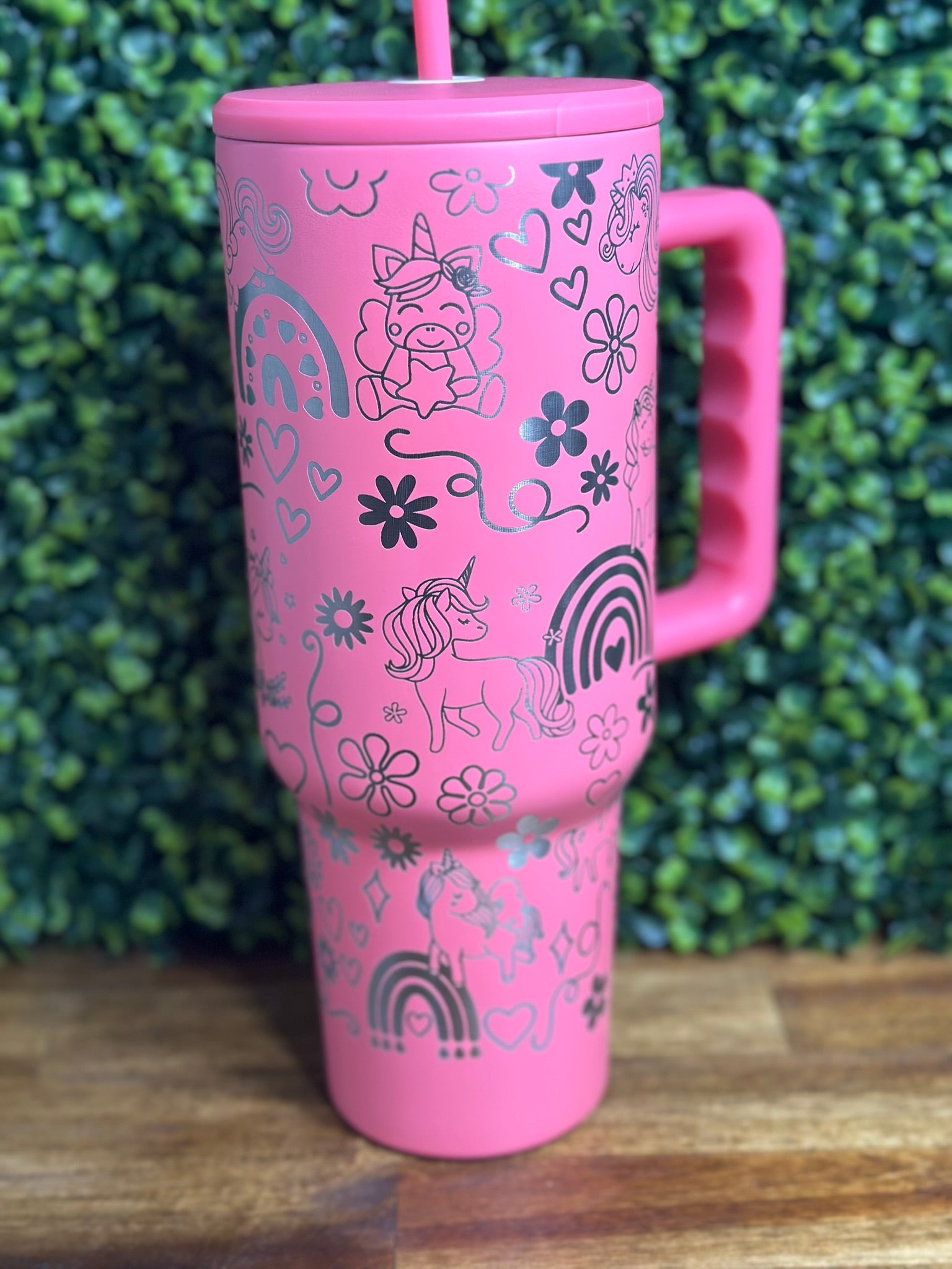 Bright Pink Unicorn and Rainbow 40 Ounce Tumbler image 0