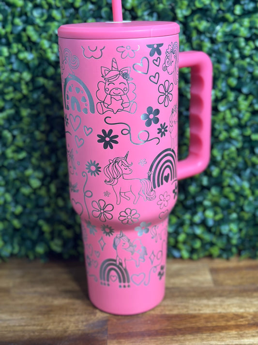 Bright Pink Unicorn and Rainbow 40 Ounce Tumbler image 0