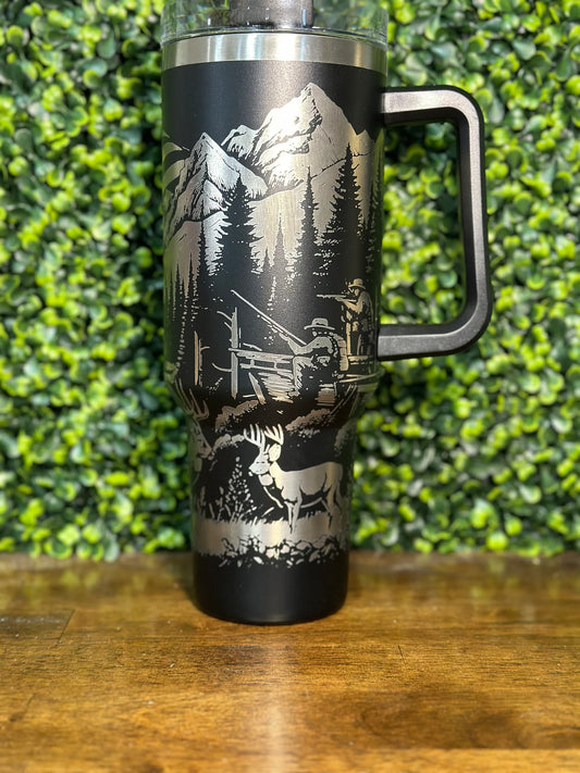 Stunning Deer with American Flag Laser Engraved Silver Plated Tumbler image 0