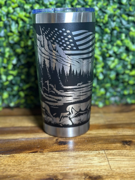 Hunting.Fishing Patriotic Scenic View Stainless Steel Tumbler image 0