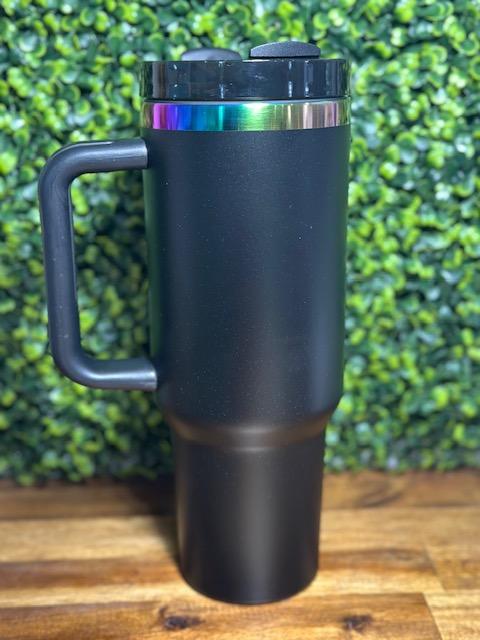 Black 40 oz Rainbow Plated Stainless Steel Tumbler