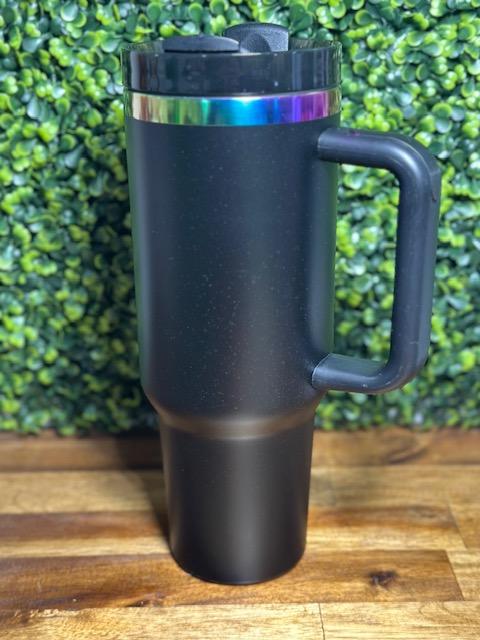 Black 40 oz Rainbow Plated Stainless Steel Tumbler