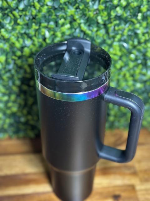 Black 40 oz Rainbow Plated Stainless Steel Tumbler