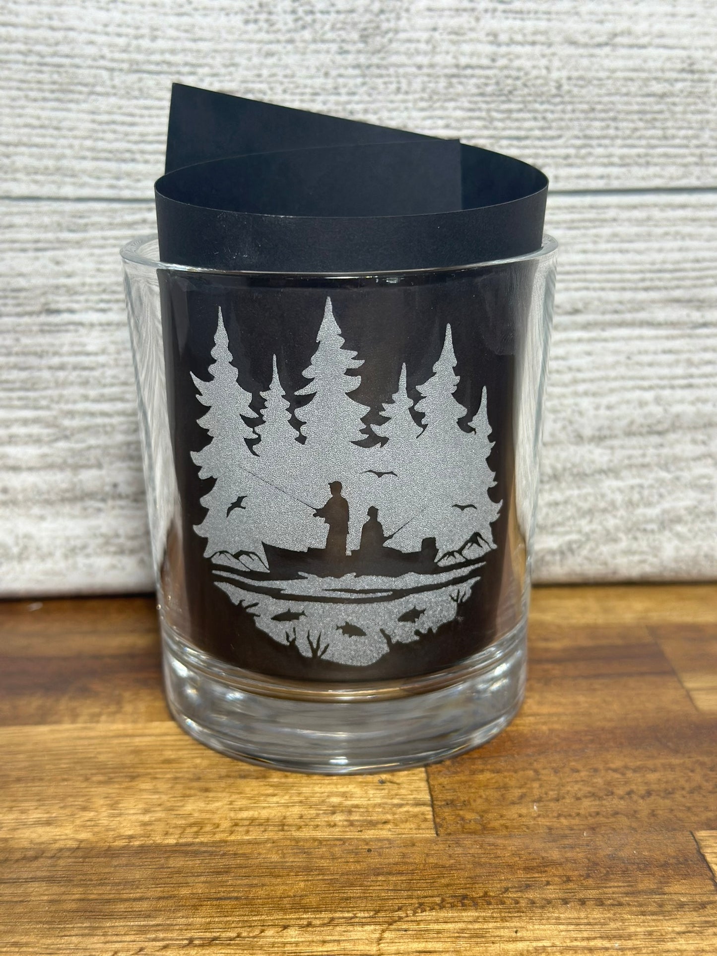 Fishing Scene Engraved Whiskey Glass - 8 ounce