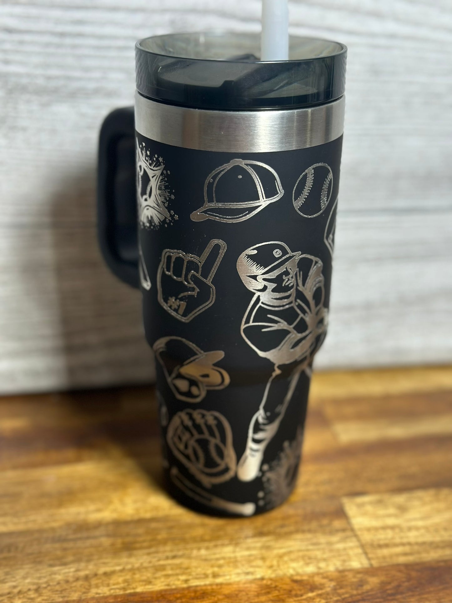 Baseball Themed 18 oz Handled Tumbler - Black