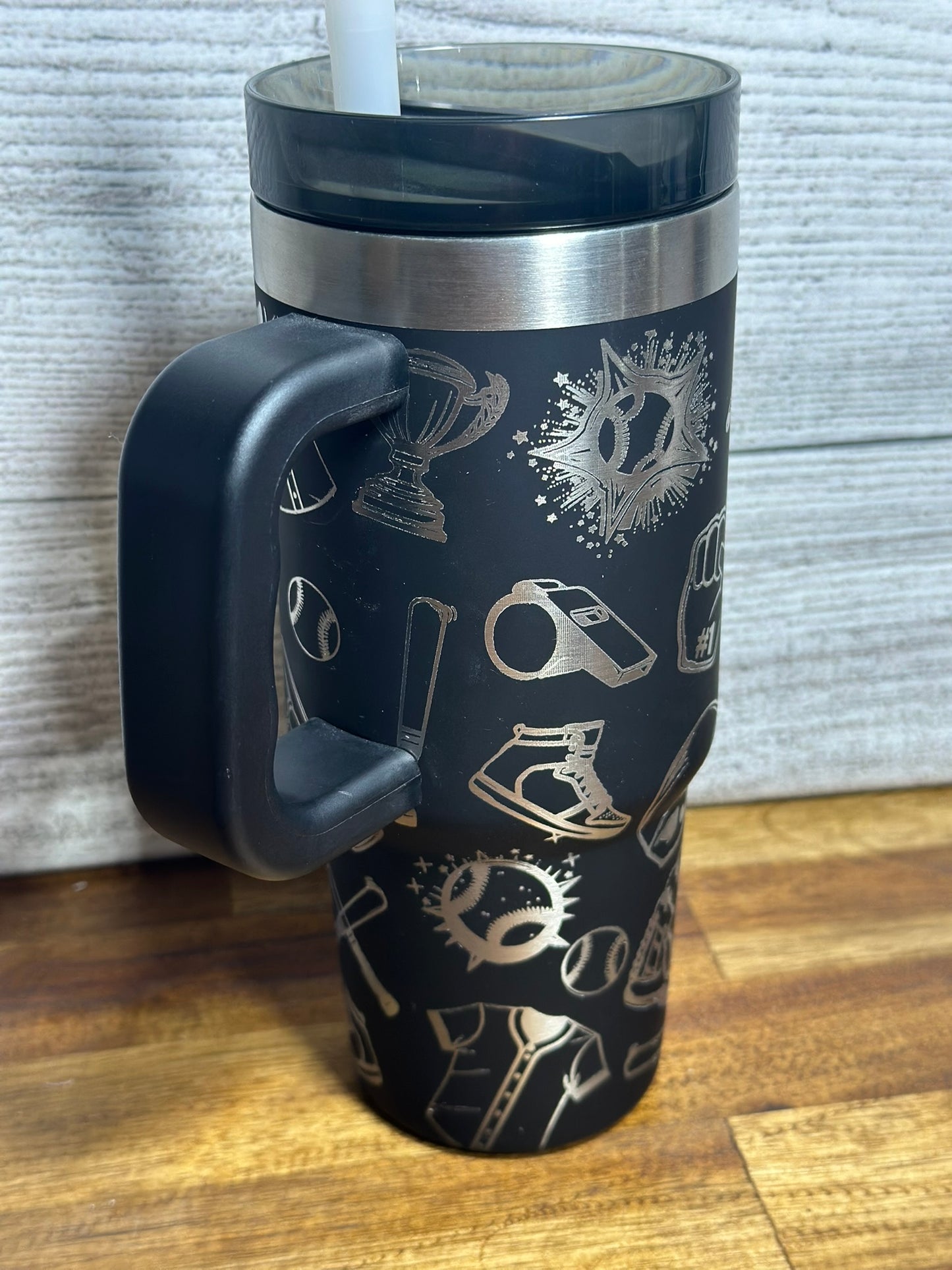 Baseball Themed 18 oz Handled Tumbler - Black