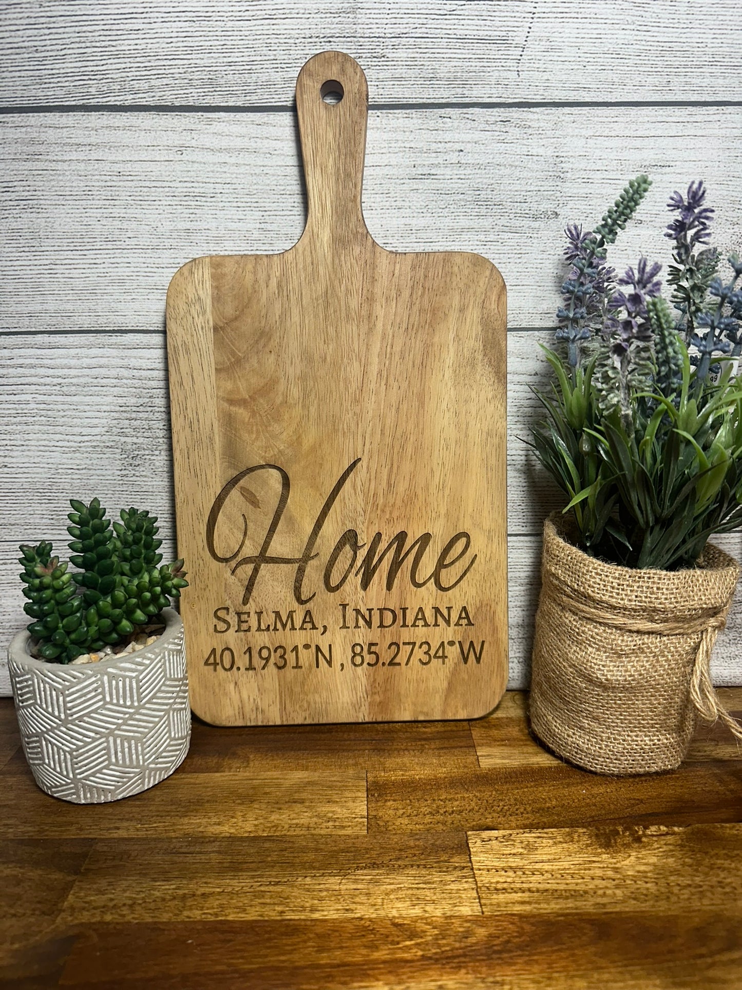 Home - Selma, Indiana - Longitude/Latitude Cutting Board