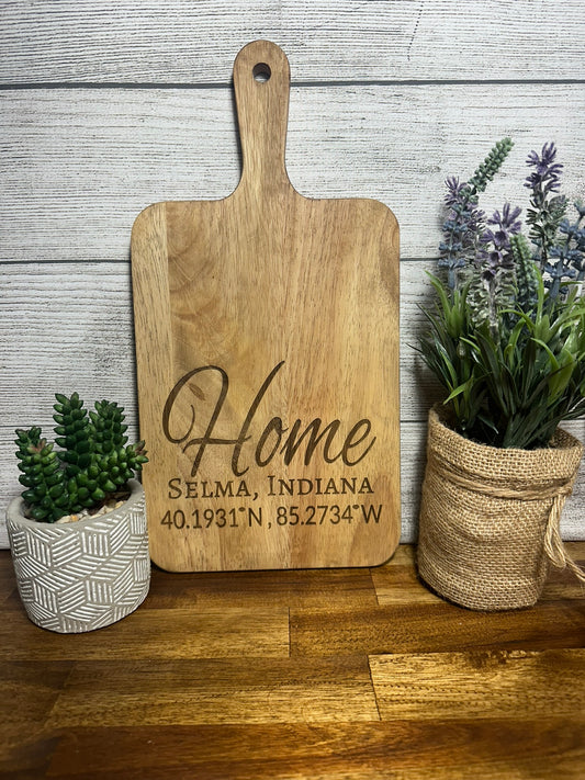 Home - Selma, Indiana - Longitude/Latitude Cutting Board