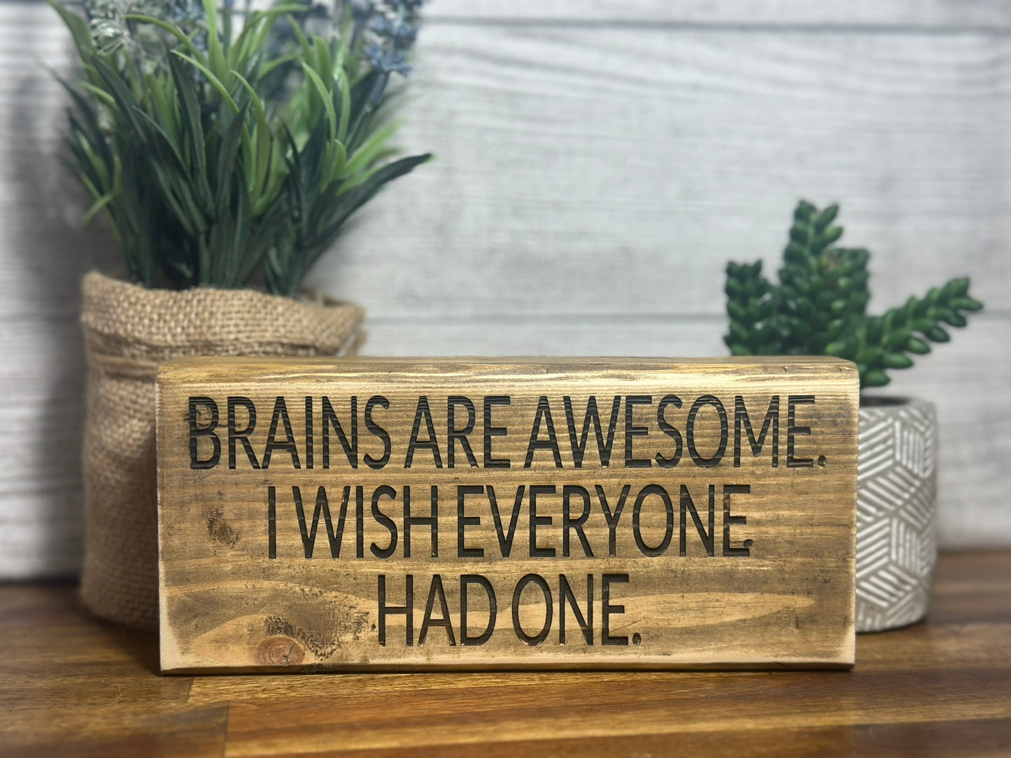 "Brains are awesome I wish everyone had one" desk sign
